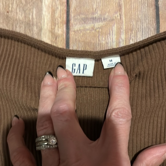 Gap medium ribbed stretch maxi dress brown short sleeve - Picture 2 of 3